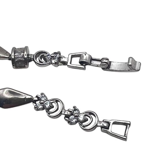 Silver Tone Bracelet Geometric  Floral Links Size 7.25" Fold-Over Clasp Vintage - Picture 5 of 10